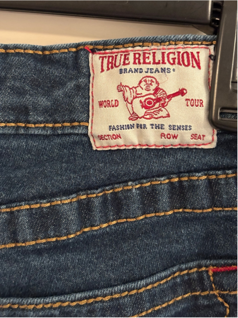 Men's True Religion Ricky Relaxed Straight Jeans, Size 14, Blue and Red - Picture 5 of 5